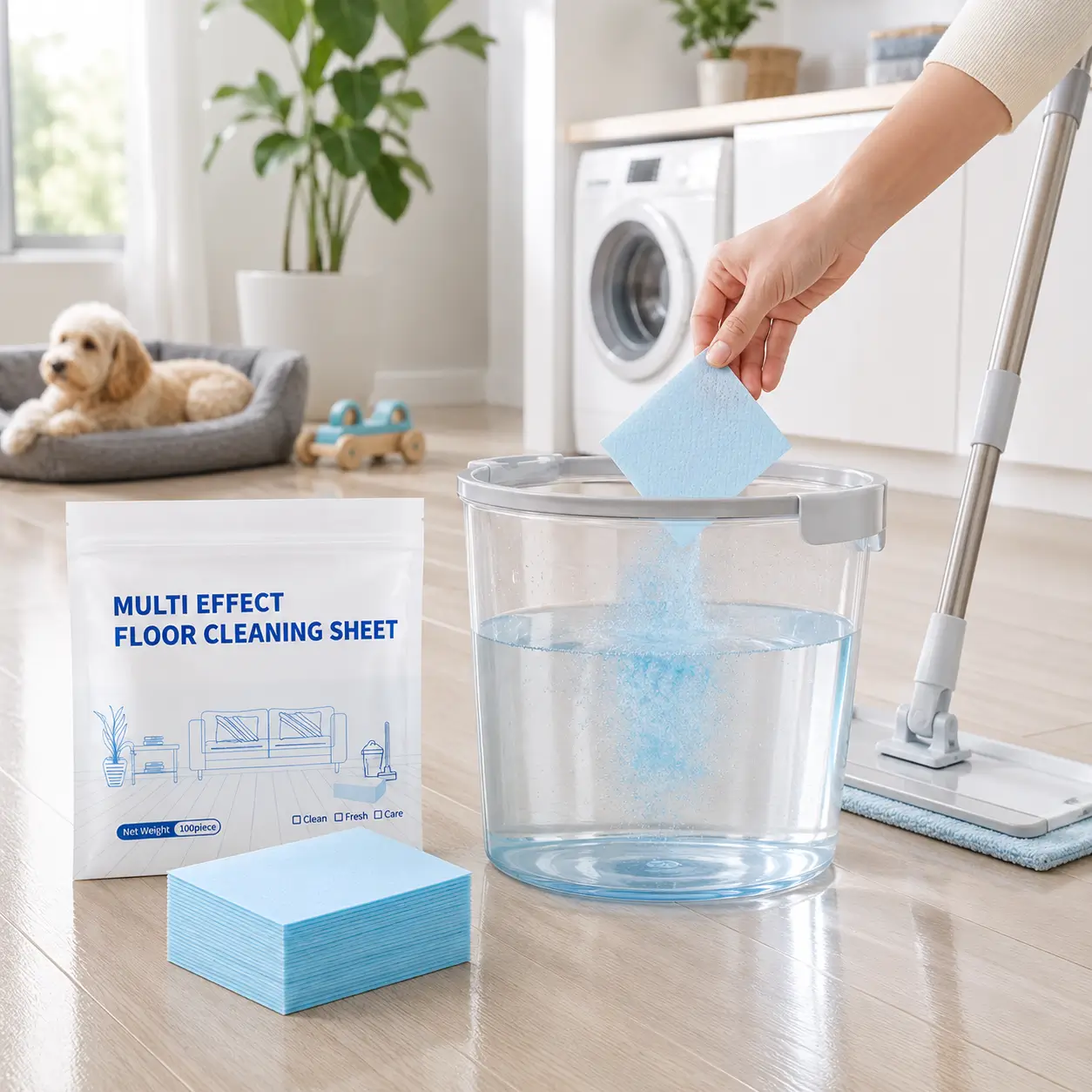 Multi Effect Floor Cleaning Sheet em uso